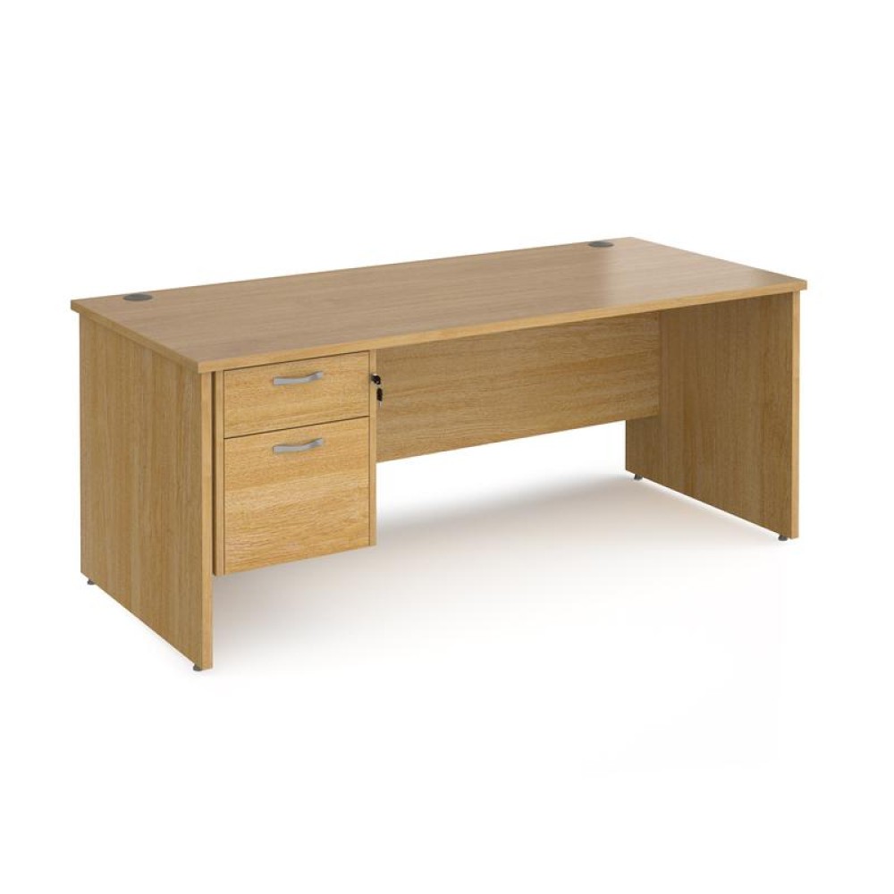Maestro 25 straight desk 1800mm x 800mm with 2 drawer pedestal - oak top with panel end leg
