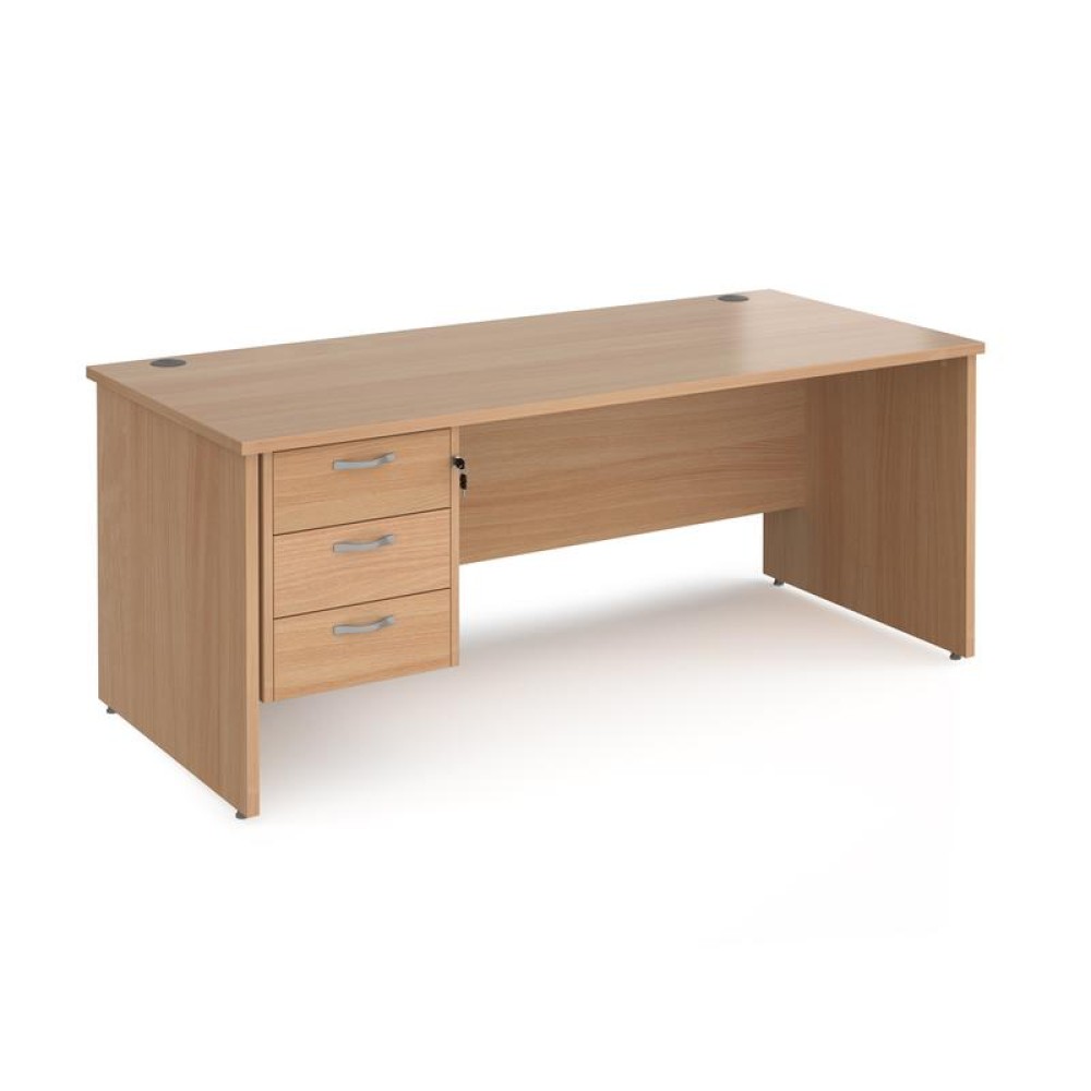 Maestro 25 straight desk 1800mm x 800mm with 3 drawer pedestal - beech top with panel end leg