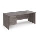 Maestro 25 straight desk 1800mm x 800mm with 3 drawer pedestal - grey oak top with panel end leg