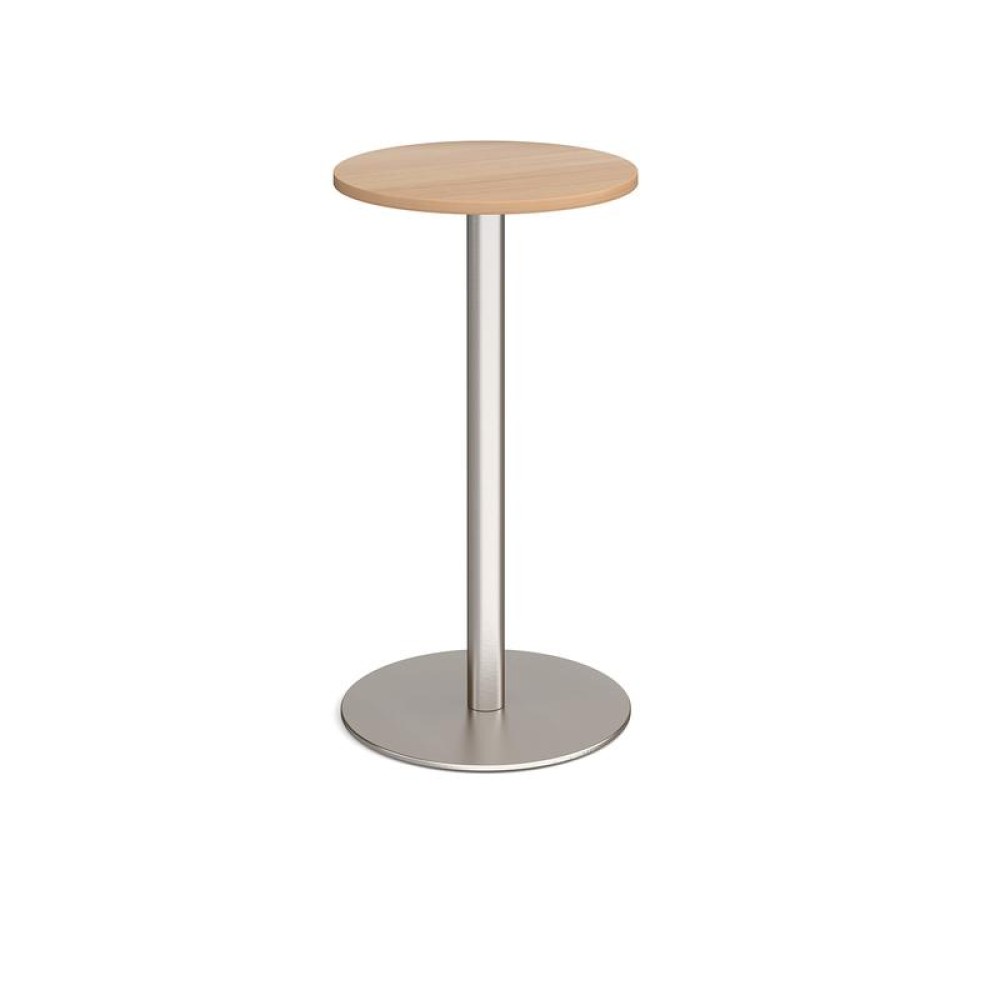 Monza circular poseur table with flat round brushed steel base 600mm - beech