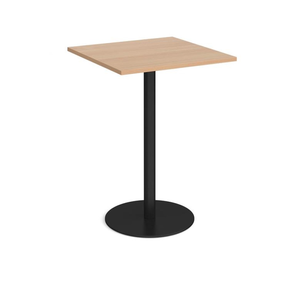 Monza square poseur table with flat round black base 800mm - beech