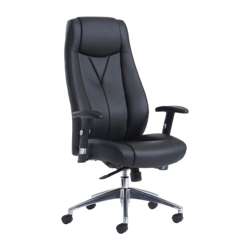 Finish: Black, Arms: Height Adjustable Arms, Base Type: Aluminium 5 Star, Back Style: Leather