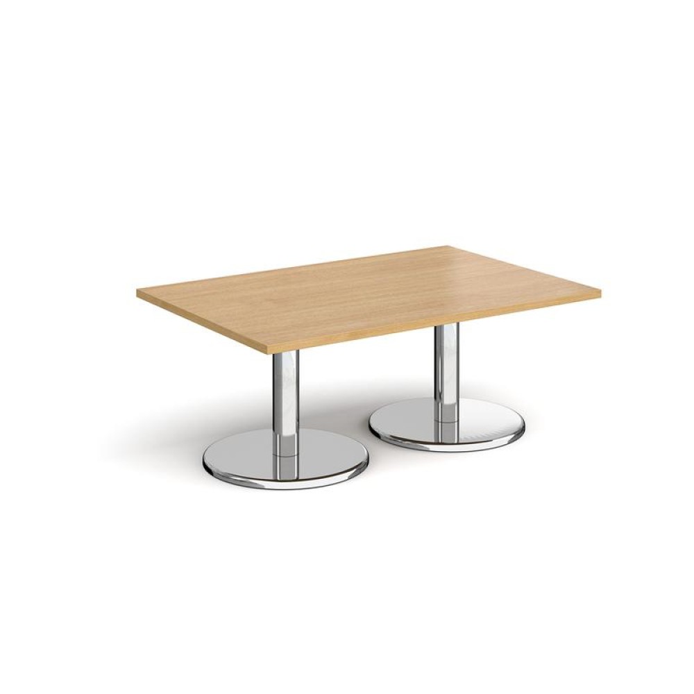 Pisa rectangular coffee table with round chrome bases 1200mm x 800mm - oak
