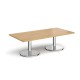 Pisa rectangular coffee table with round chrome bases 1600mm x 800mm - oak