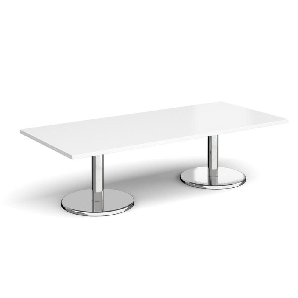 Pisa rectangular coffee table with round chrome bases 1800mm x 800mm - white