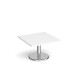 Pisa square coffee table with round chrome base 800mm - white