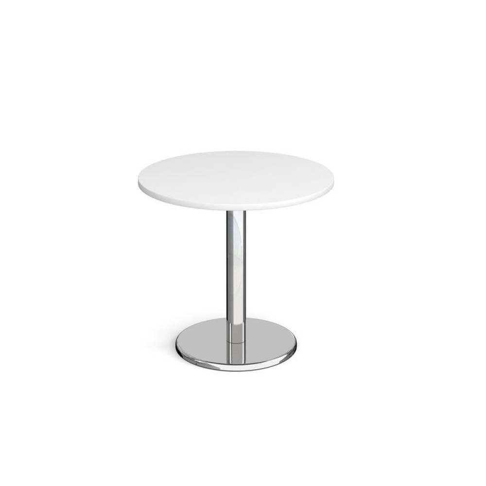 Pisa circular dining table with round chrome base 800mm - white