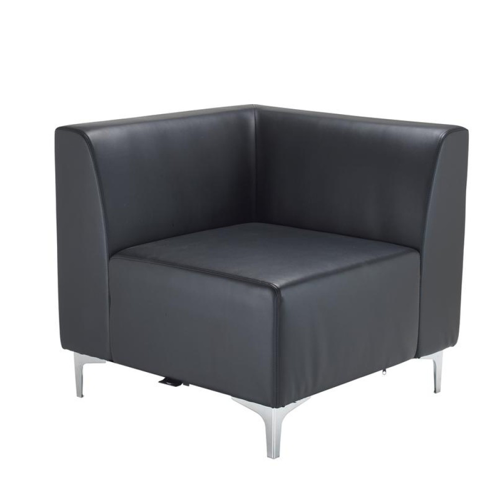 Quatro leather modular reception seating corner unit with backs - black