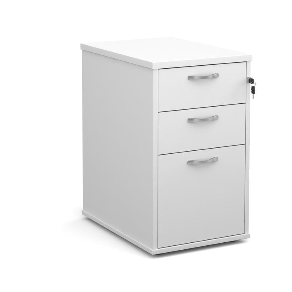 Desk high 3 drawer pedestal with silver handles 600mm deep - white
