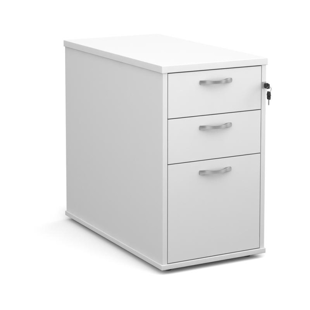 Desk high 3 drawer pedestal with silver handles 800mm deep - white