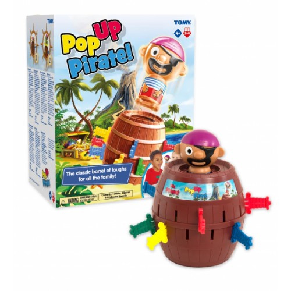 TOMY Pop Up Pirate Classic Children\'s Action Board Game Toy, Wood-Choc Brown