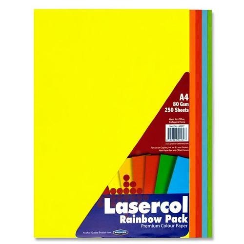 LASERCOL A4 80gsm COLOUR PAPER 1/2 REAM - RAINBOW