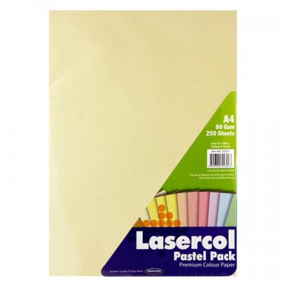 LASERCOL A4 80gsm COLOUR PAPER 1/2 REAM - PASTEL