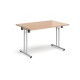 Rectangular folding leg table with silver legs and straight foot rails 1200mm x 800mm - beech