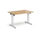 Rectangular folding leg table with silver legs and straight foot rails 1200mm x 800mm - oak