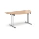 Semi circular folding leg table with chrome legs and straight foot rails 1600mm x 800mm - beech
