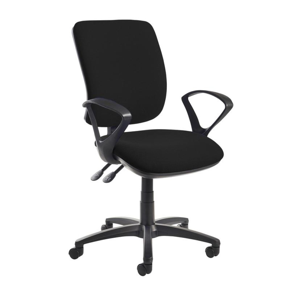 Senza high back operator chair with fixed arms - black
