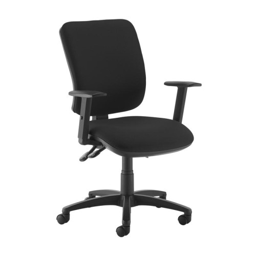 Finish: Black, Arms: Height Adjustable Arms, Base Type: Black 5 Star, Back Style: Fabric