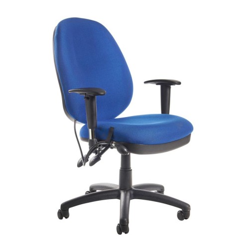 Finish: Blue, Arms: Height Adjustable Arms, Base Type: Black 5 Star, Back Style: Fabric, Lumbar Support: Adjustable Lumbar Pump