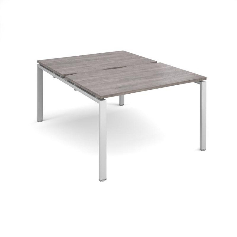 Adapt sliding top back to back desks 1200mm x 1600mm - silver frame, grey oak top