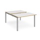 Adapt sliding top back to back desks 1200mm x 1600mm - silver frame, white top with oak edging