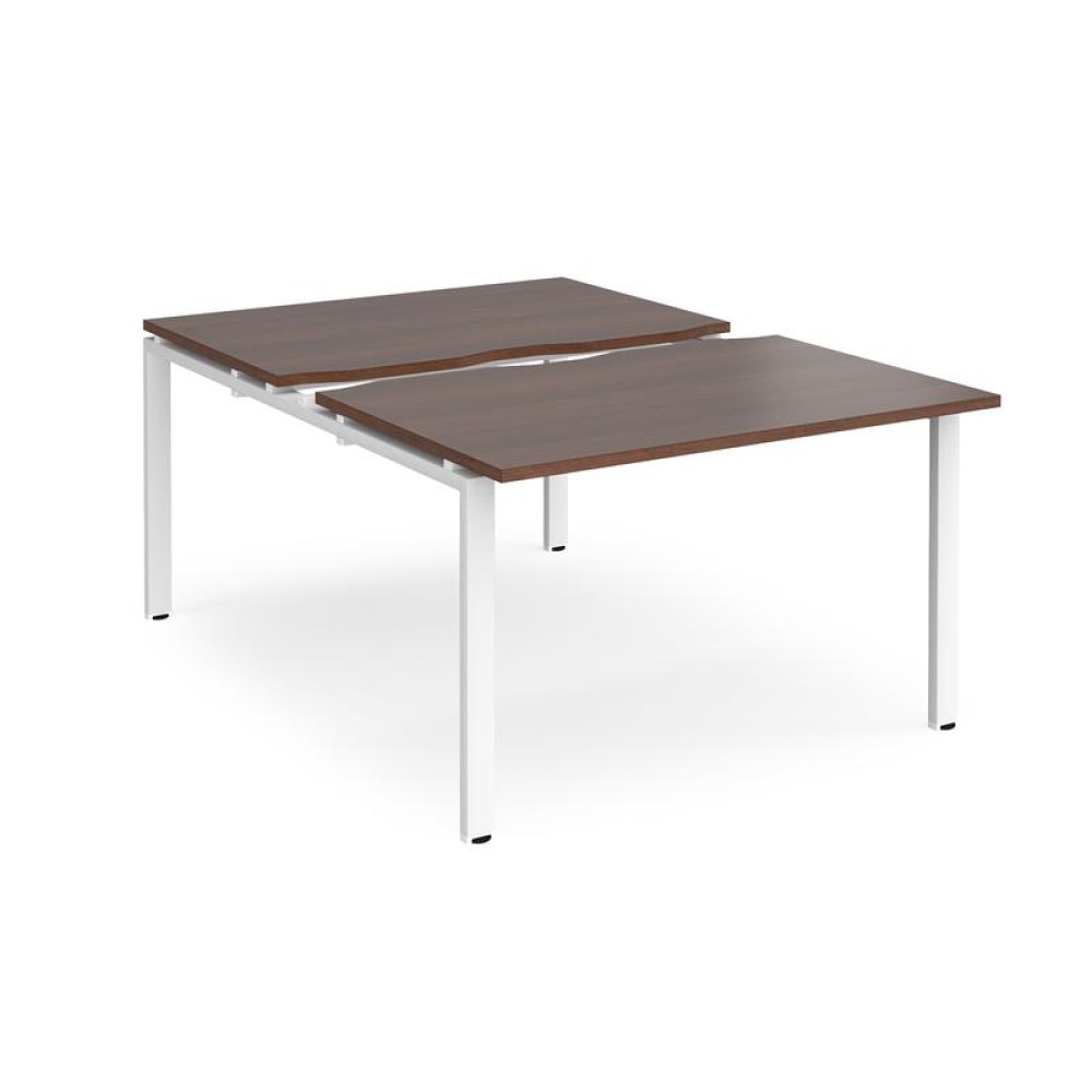 Adapt sliding top back to back desks 1200mm x 1600mm - white frame, walnut top