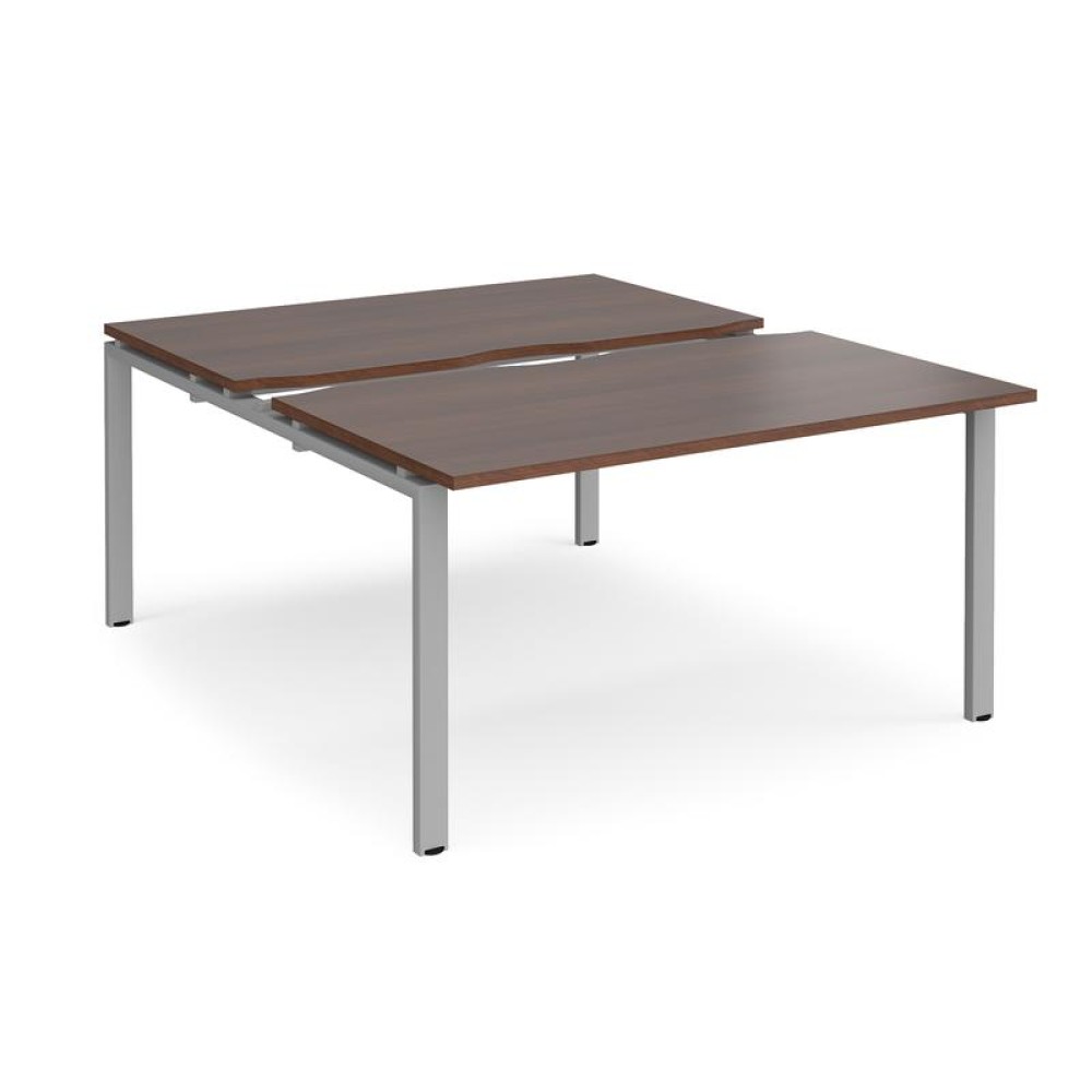 Adapt sliding top back to back desks 1400mm x 1600mm - silver frame, walnut top