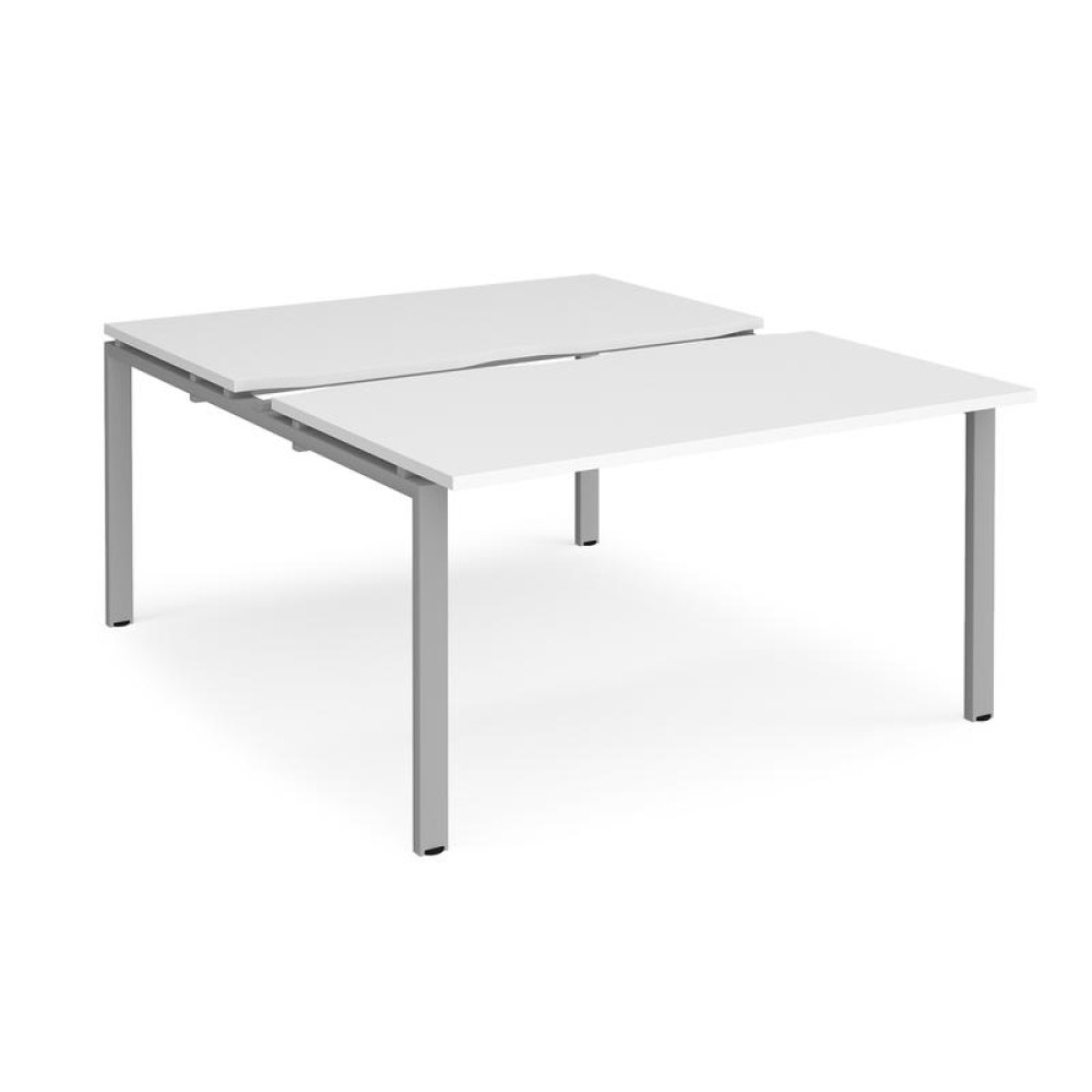 Adapt sliding top back to back desks 1400mm x 1600mm - silver frame, white top