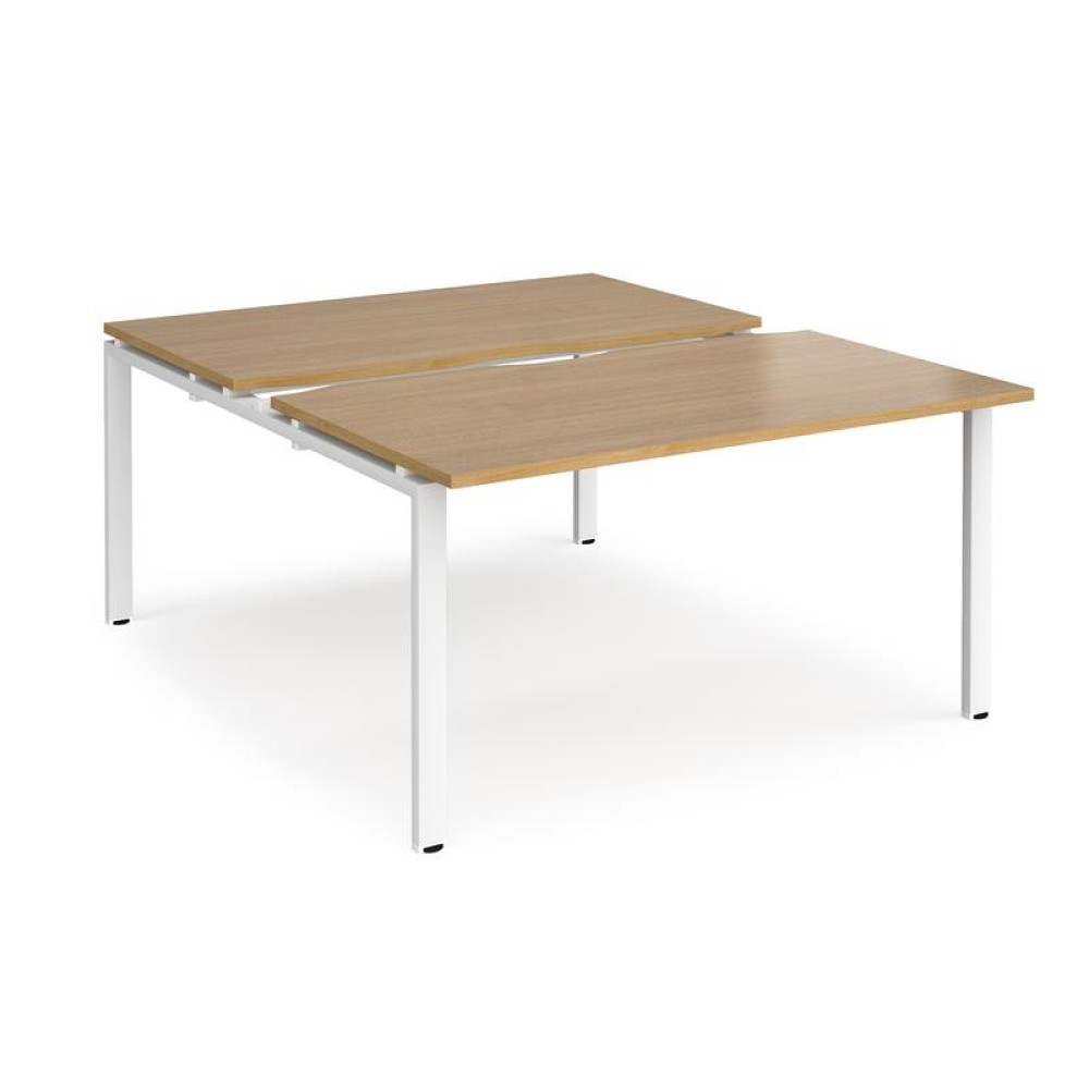 Adapt sliding top back to back desks 1400mm x 1600mm - white frame, oak top