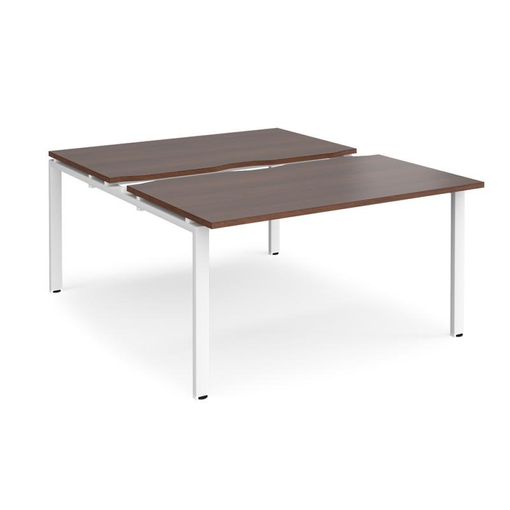 Adapt sliding top back to back desks 1400mm x 1600mm - white frame, walnut top