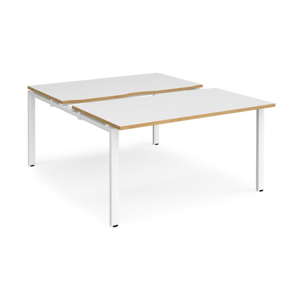 Adapt sliding top back to back desks 1400mm x 1600mm - white frame, white top with oak edging