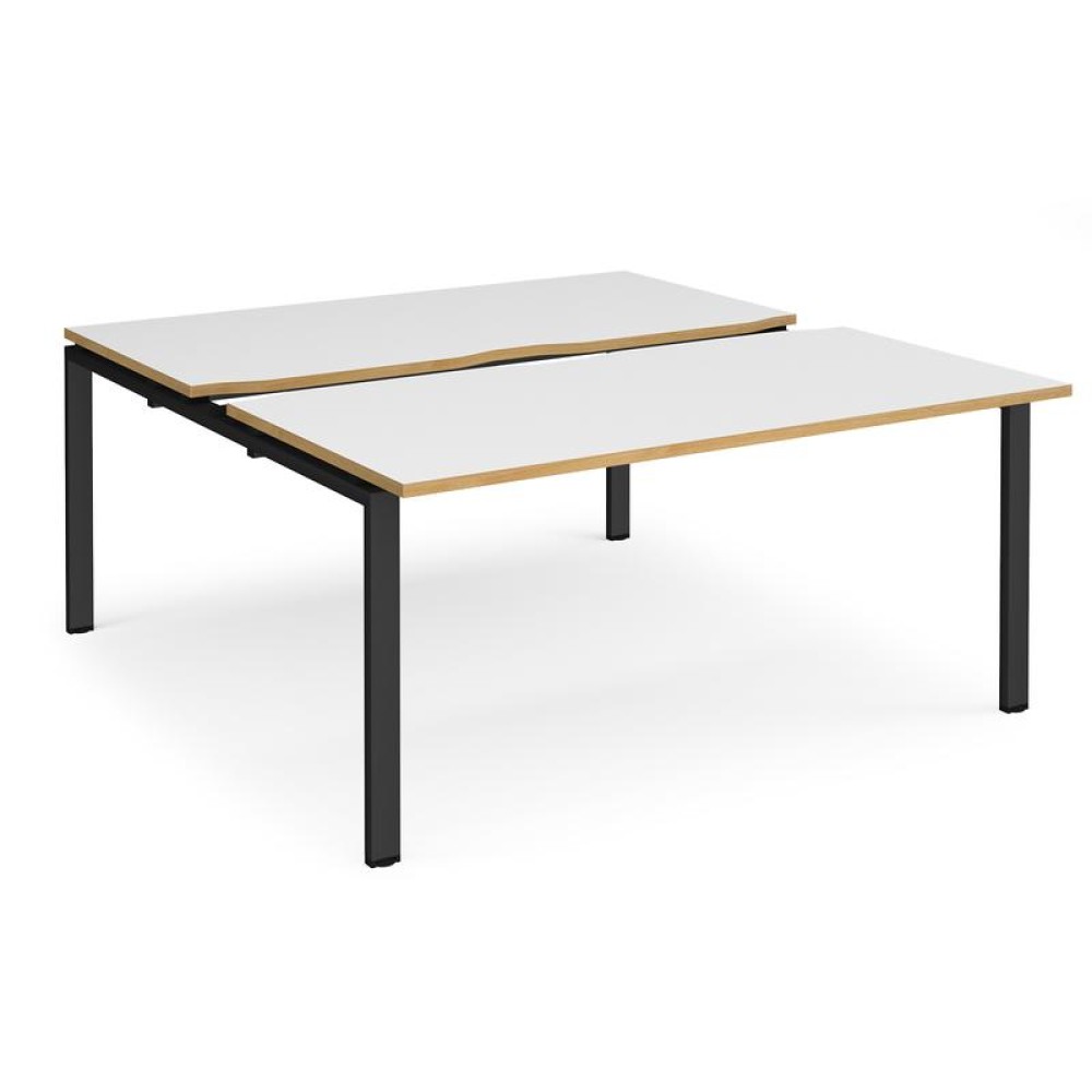 Adapt sliding top back to back desks 1600mm x 1600mm - black frame, white top with oak edging