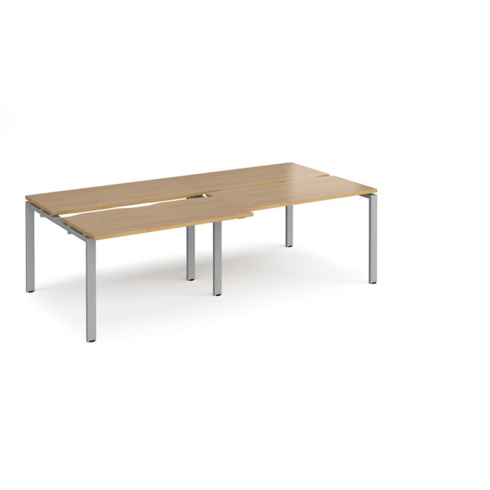 Adapt sliding top double back to back desks 2400mm x 1200mm - silver frame, oak top