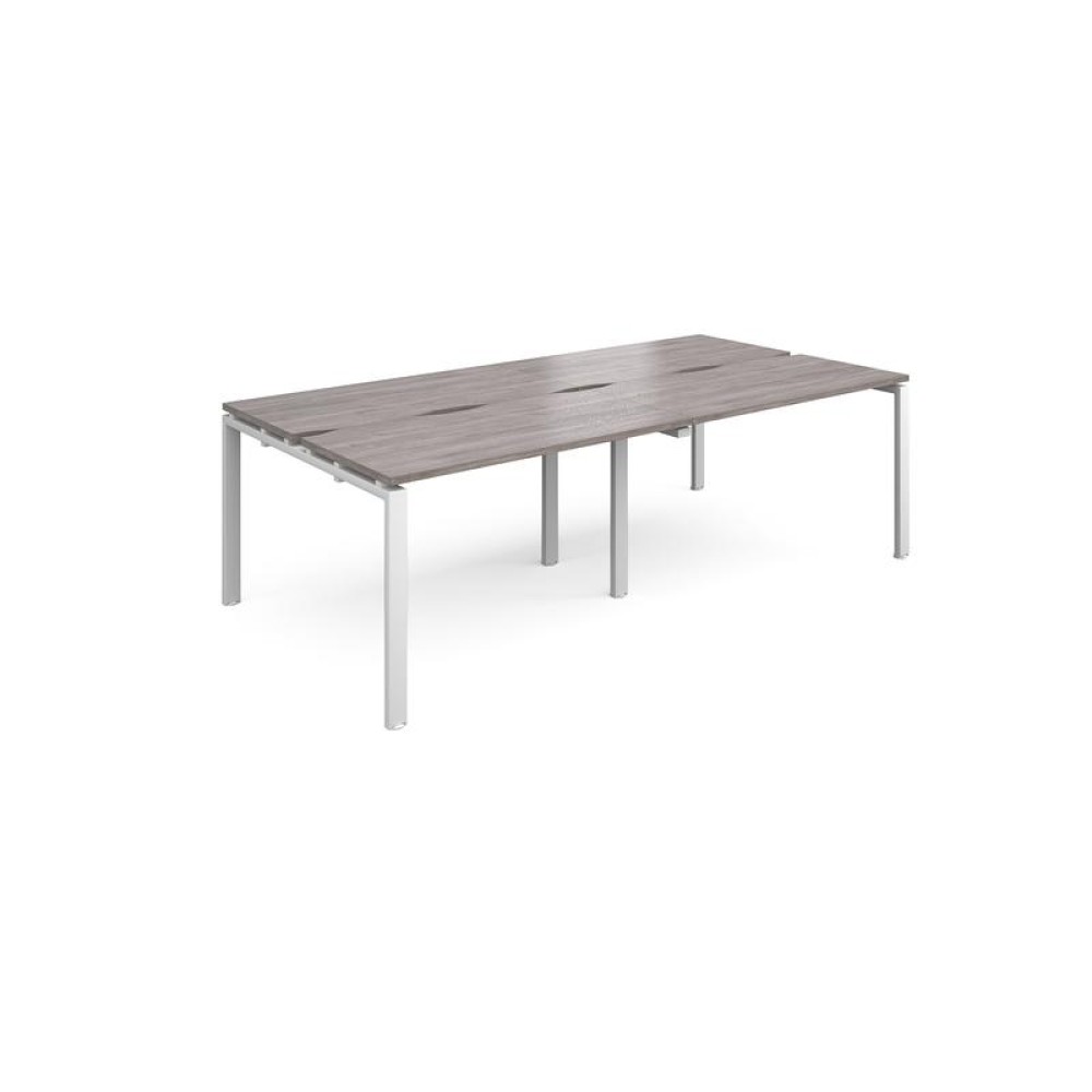 Adapt sliding top double back to back desks 2400mm x 1200mm - white frame, grey oak top
