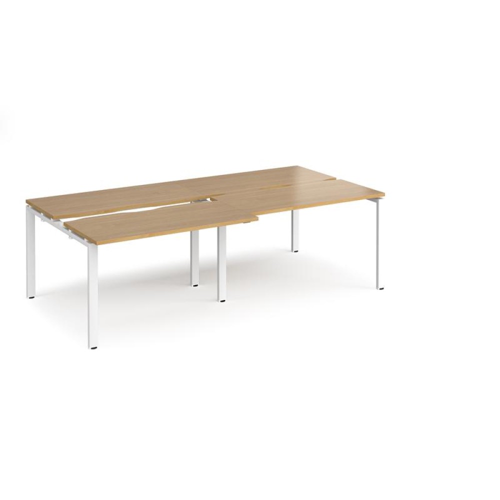 Adapt sliding top double back to back desks 2400mm x 1200mm - white frame, oak top