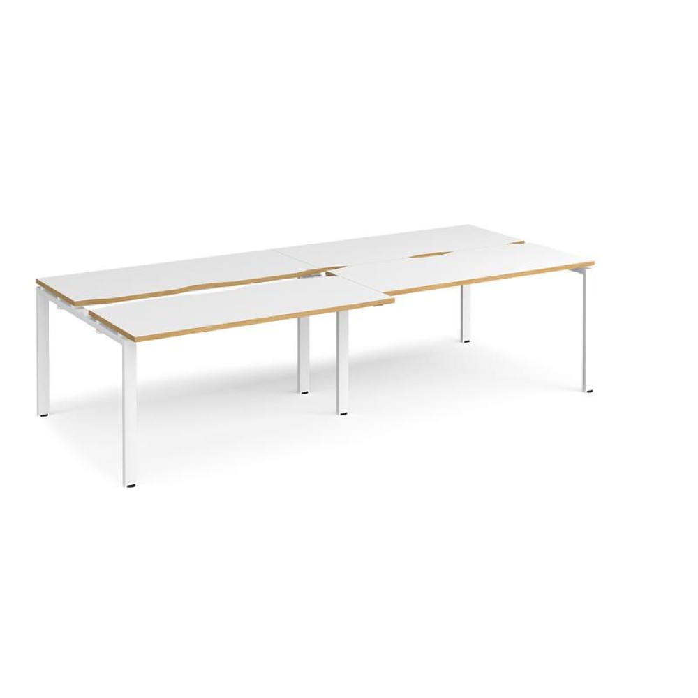 Adapt sliding top double back to back desks 2800mm x 1200mm - white frame, white top with oak edging
