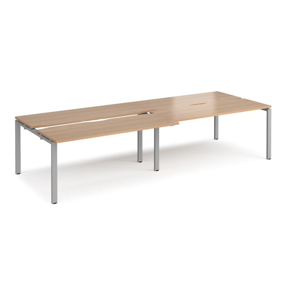Adapt sliding top double back to back desks 3200mm x 1200mm - silver frame, beech top