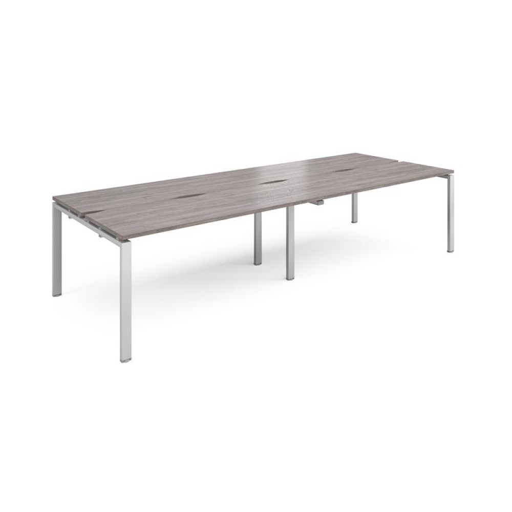 Adapt sliding top double back to back desks 3200mm x 1200mm - silver frame, grey oak top