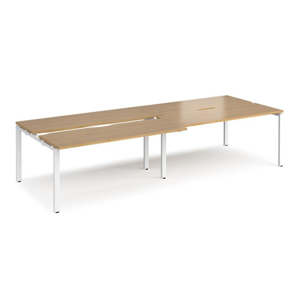 Adapt sliding top double back to back desks 3200mm x 1200mm - white frame, oak top