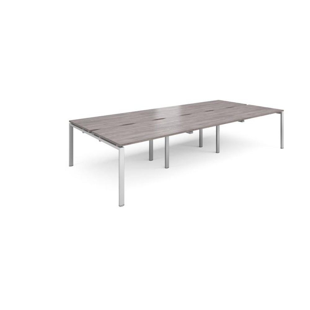 Adapt sliding top triple back to back desks 3600mm x 1600mm - silver frame, grey oak top