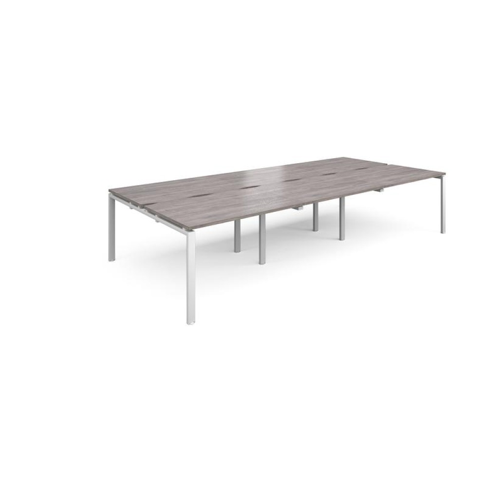 Adapt sliding top triple back to back desks 3600mm x 1600mm - white frame, grey oak top