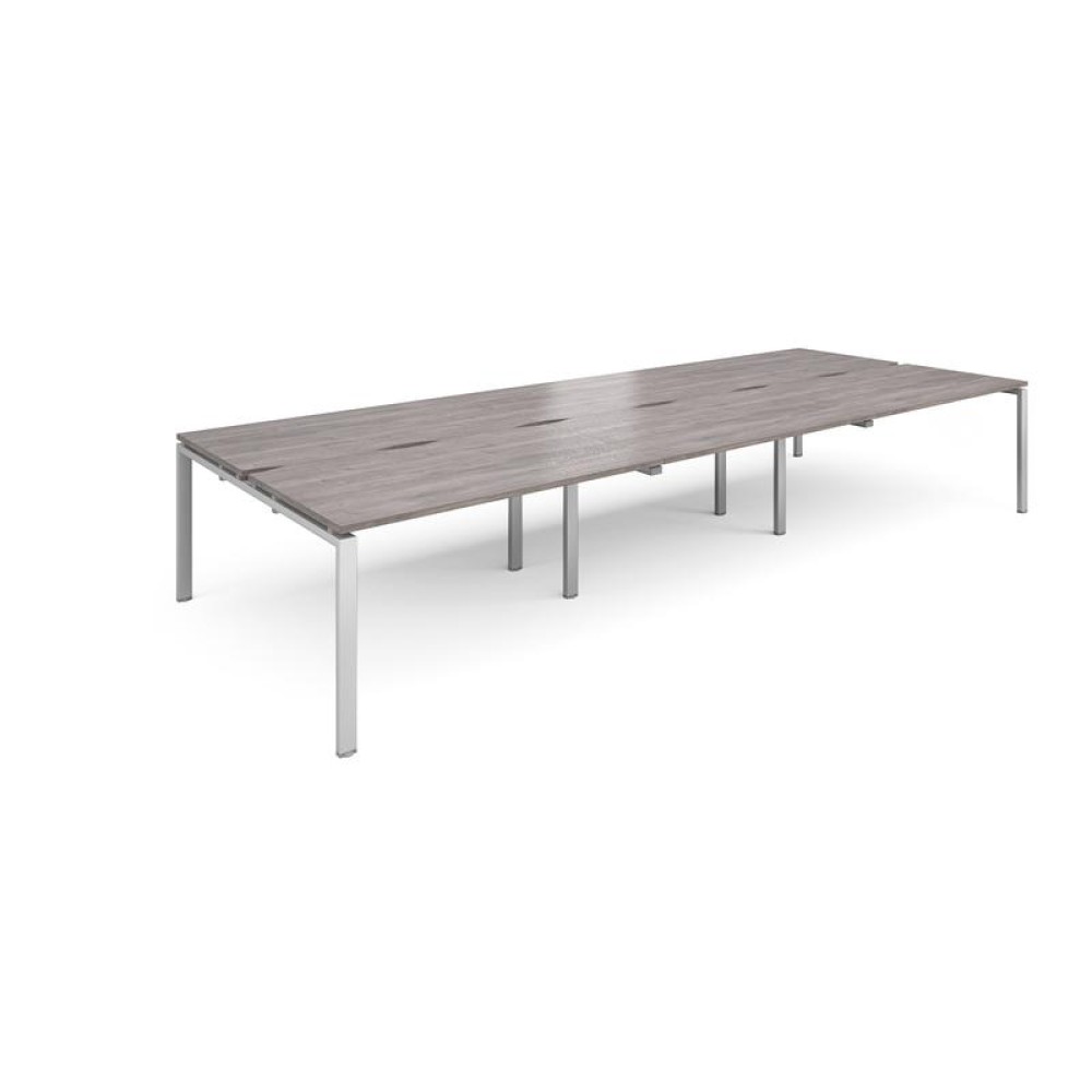 Adapt sliding top triple back to back desks 4200mm x 1600mm - silver frame, grey oak top