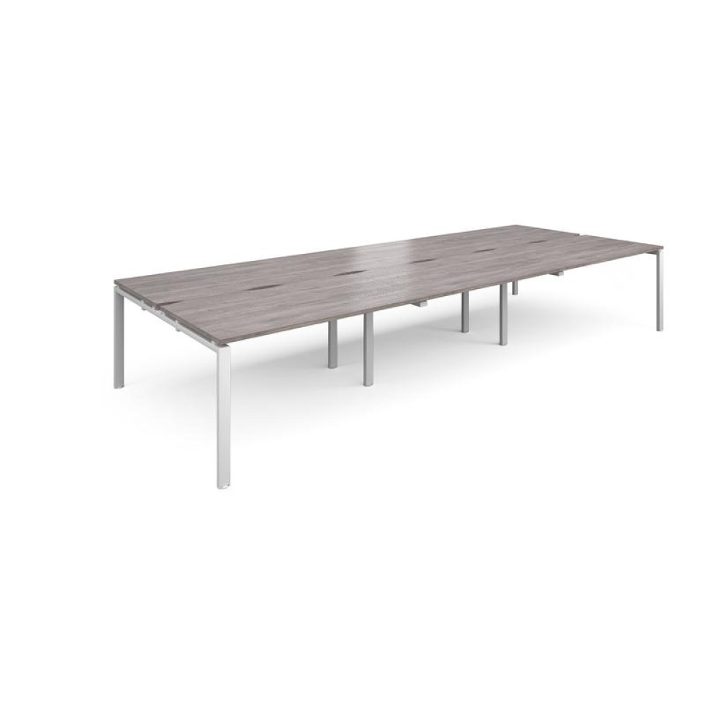 Adapt sliding top triple back to back desks 4200mm x 1600mm - white frame, grey oak top