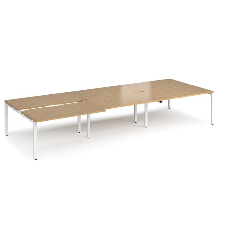 Adapt sliding top triple back to back desks 4200mm x 1600mm - white frame, oak top