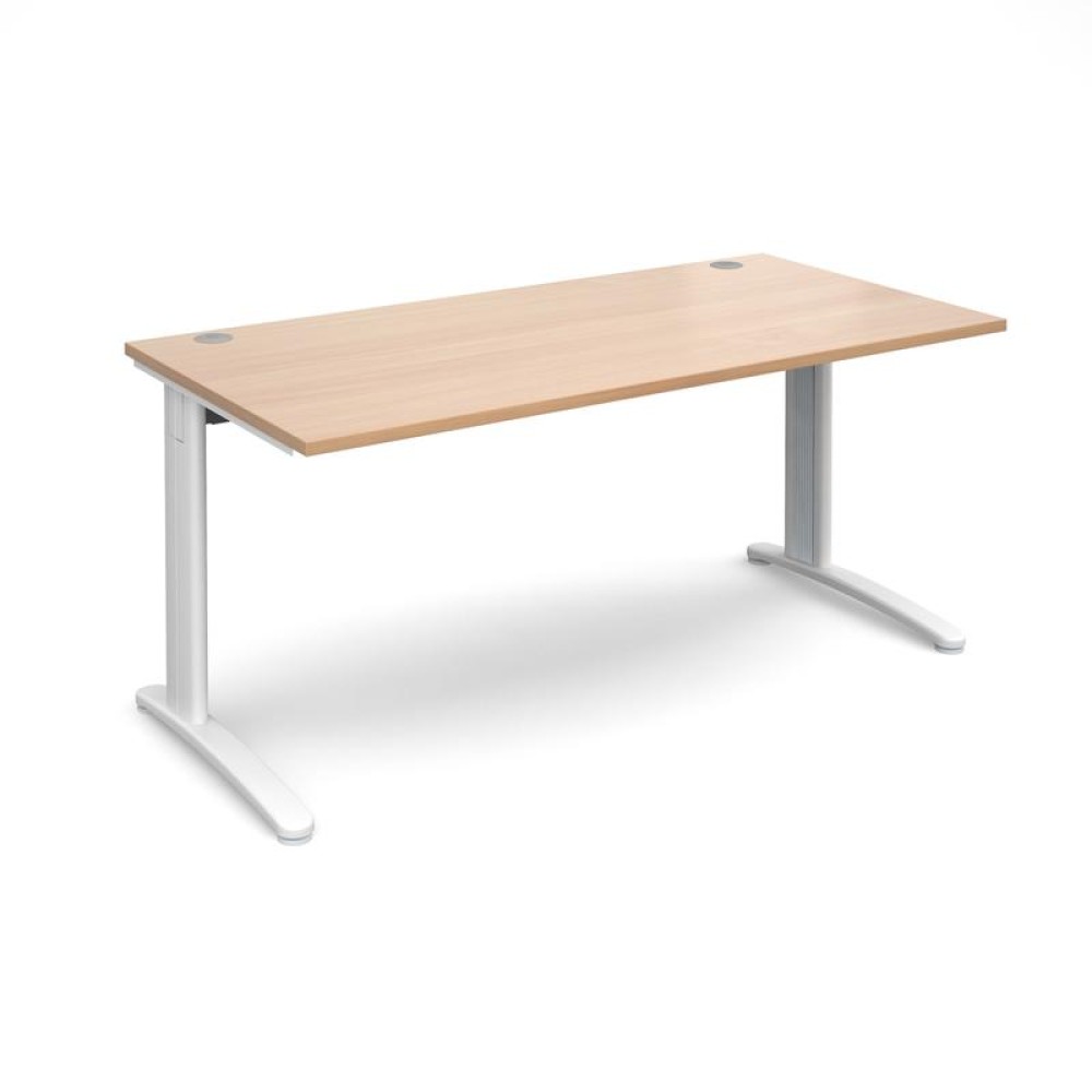 TR10 straight desk 1600mm x 800mm - white frame, beech top