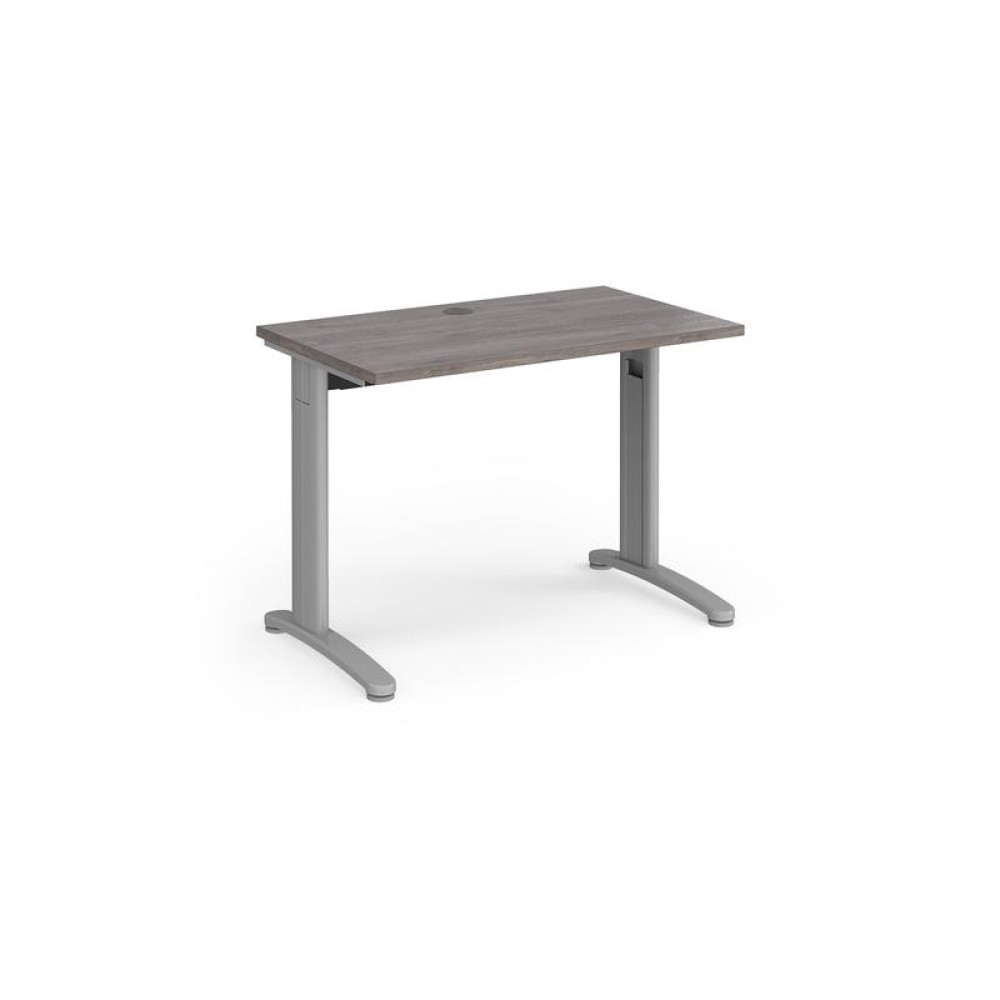 TR10 straight desk 1000mm x 600mm - silver frame, grey oak top