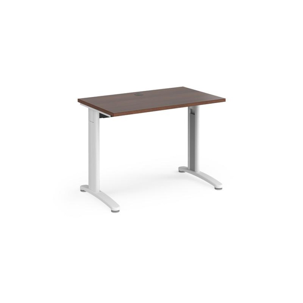 TR10 straight desk 1000mm x 600mm - white frame, walnut top