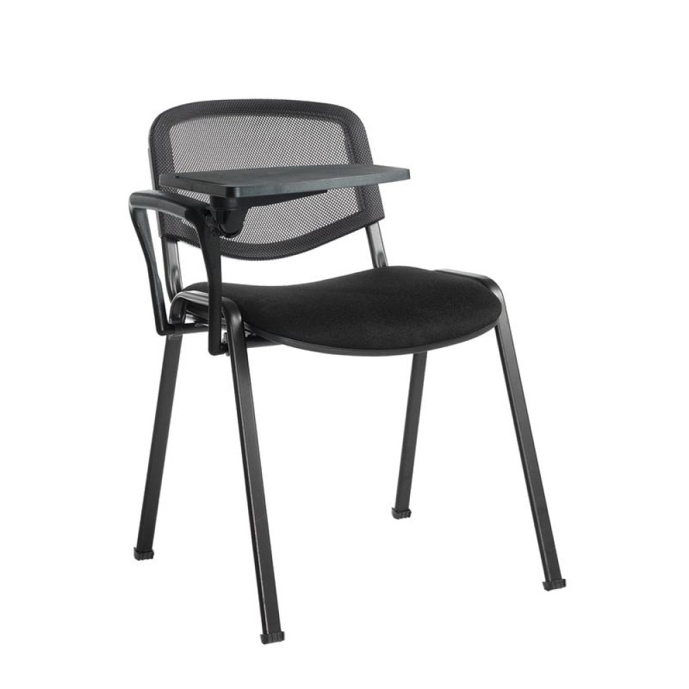 Taurus mesh back meeting room chair with writing tablet - black