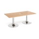 Trumpet base rectangular boardroom table 2000mm x 1000mm with central cutout 272mm x 132mm - chrome base, beech top