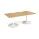 Trumpet base rectangular boardroom table 2000mm x 1000mm with central cutout 272mm x 132mm - white base, oak top